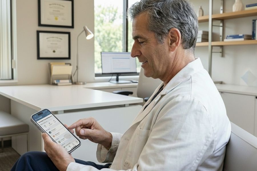 Doctor using the Patient Flow System app
